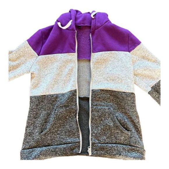 Colorblock Hoodie Hooded Sweatshirt Zip-Up Jersey Fleece Jacket Purple Sz Small - Picture 9 of 14